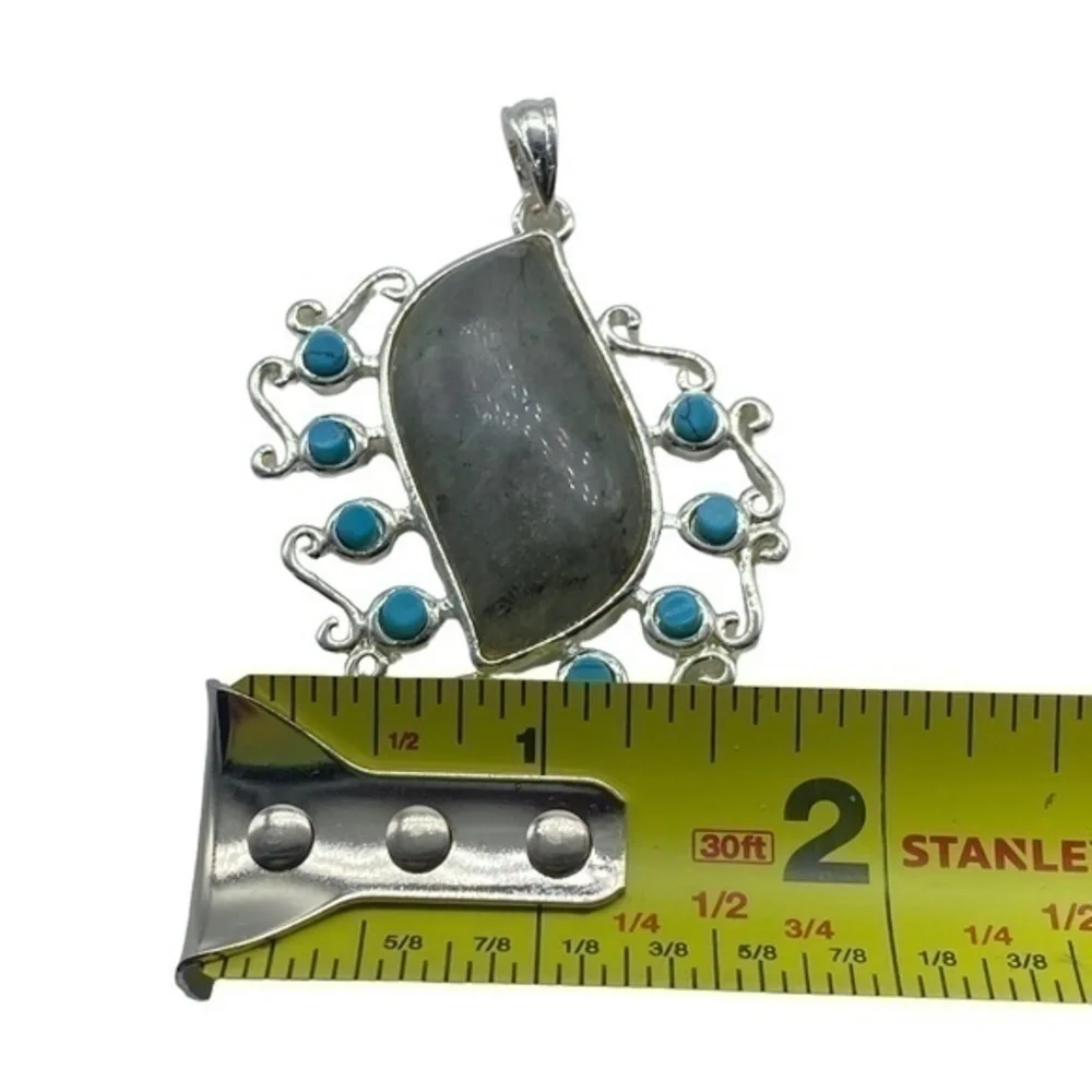 Labradorite Gemstone Sterling Silver 925 Pendant 2.5in